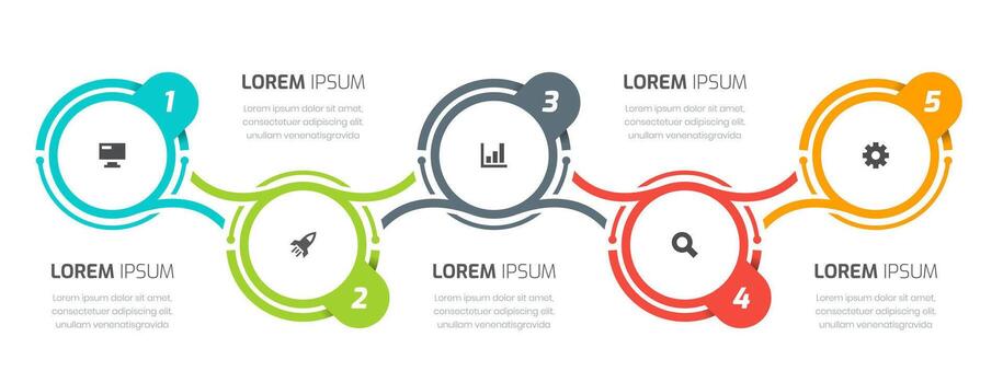 Business Infographic Template with Circle Line, Icon and 5 Numbers. Suitable for Process Diagram, Presentations, Workflow Layout, Banner, Flow Chart, Infographic. vector