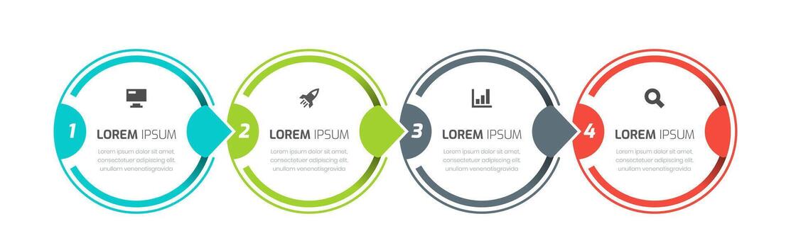 Circle Business Infographic Template with Lines, Icon and 4 Numbers for Presentation, Flowchart. vector