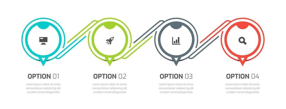 Infographic Design PresentationTemplate, Lines, Icons and 4 Options. Suitable for Process Diagram, Presentation vector