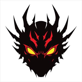 Fierce black demon face with glowing red eyes and sharp spikes vector