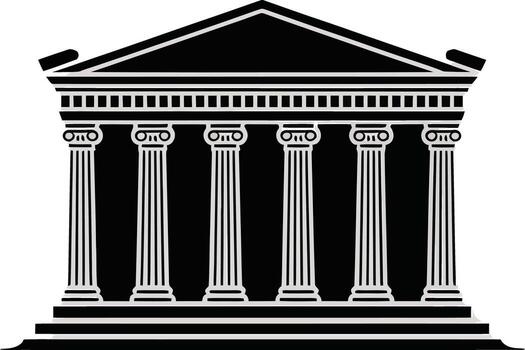 Classic greek temple architecture with ionic columns silhouette vector