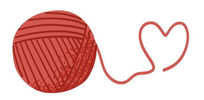lana hilo pelota con corazón en plano estilo con ruido textura vector