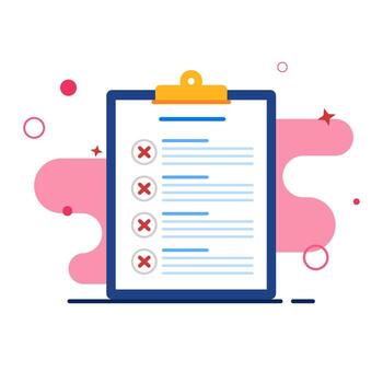 Checklist with red crosses indicating tasks not completed, presented in a clean, modern graphic style vector