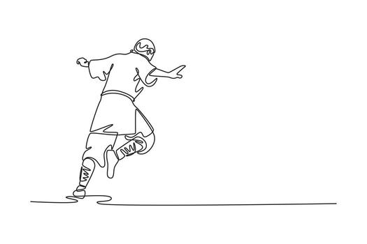 Single one line drawing male in powerful forward motion, showcasing fluid movement, speed, and disciplined posture of Shaolin Kung Fu routine. Continuous line draw design graphic illustration vector