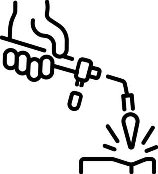A linear style icon representing welding torch. vector