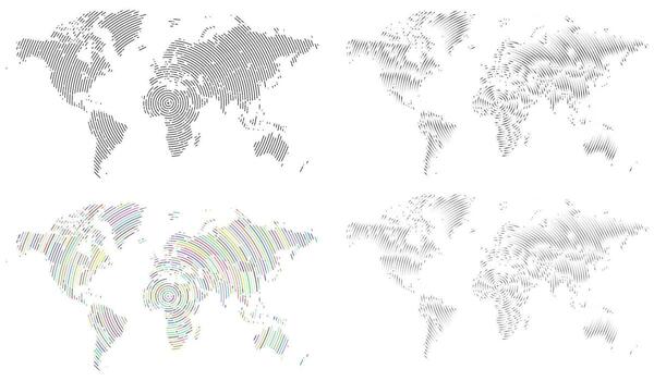 mega conjunto de punteado mundo mapa en circulo estilo. un creativo circulo estilo punteado mundo mapa en geométrico punto modelo estilo. punto Arte en circulo de el mundo vector