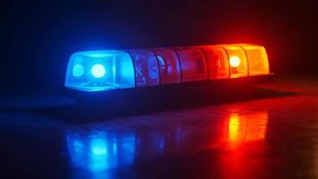 illuminato avvertimento leggero lampeggiante blu e rosso nel buio ambientazione video