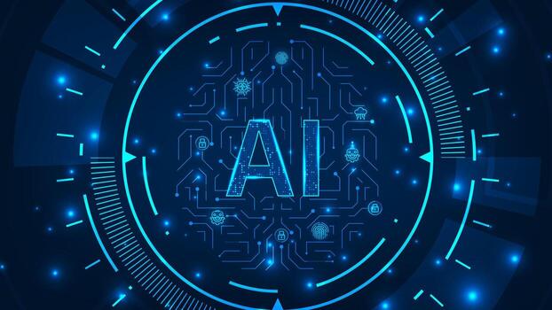 Artificial intelligence hardware microchip concept connection hologram line brain technology abstract background vector