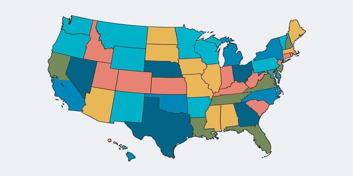 High quality illustration of the United States map, designed in a flat modern style with clean lines and solid colors vector