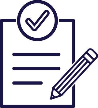 Lista de Verificación icono con lápiz y marca de verificación, representando tarea terminación y aprobación, aislado en blanco antecedentes vector