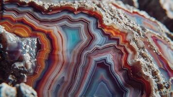 astratto macro Visualizza di un' Impressionante agata con vivace strati e naturale textures video