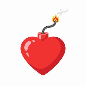A Red Heart Shaped Bomb With A Burning Fuse Ready To Explode Into Pieces vector