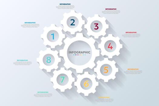 Infographic template design in paper cut style with gear shape. vector