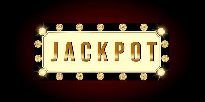 Casino display with jackpot and glowing letters.A sign with a jackpot and diamonds. Bright golden text with a gradient vector