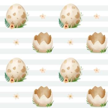 cute egg pattern with flowers and grass vector