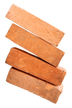 Four red bricks in stack isolated with clipping path in file format png