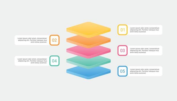 3d block with 5 layers infographic template design vector