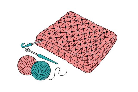 Cozy Crochet Project Yarn, Hooks, and a Partially Crocheted Blanket Illustration for Craft Tutorials, Knitting, and DIY Projects Perfect for crafting design backgrounds vector