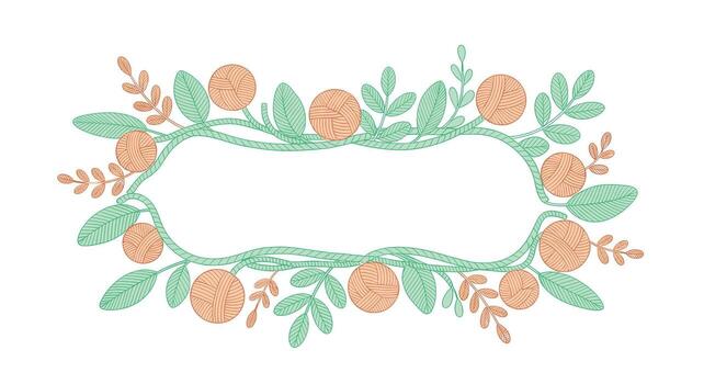 HandDrawn Frame with Yarn Balls and Foliage Perfect for Craft Projects, Scrapbooking, and DIY Design, Isolated on White Background with Blank Space vector