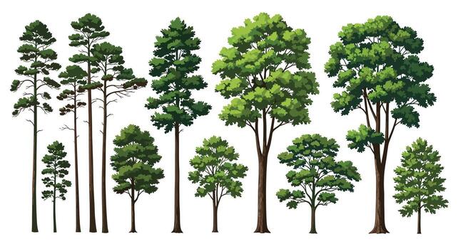 Diverse Tree Collection A Visual Depiction of Various Tree Species in Nature, Perfect for Illustration and Educational Purposes, in High Resolution vector