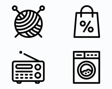 A Collection of Line Art Icons Depicting Various Household and Retail Related Objects in a Clean and Modern Graphic Style Set vector