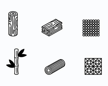 surtido de natural materiales y texturas representado con línea Arte presentando madera bambú y varios patrones sugerencia Costura y natural composiciones para diseño vector