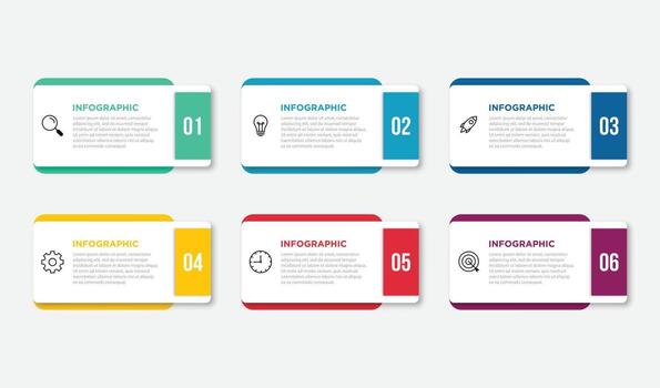Modern Business infographics design for Six Step, option, parts or process. Infographic 6 element design template for presentation. process diagram, step banner, flow chart, 6 option template. vector