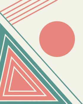 Abstract geometric pattern with coral pink circle and teal stripes background vector