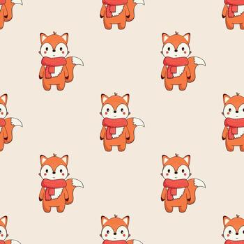 Seamless pattern with a red fox in a scarf. Children's print with a charming kawaii character vector