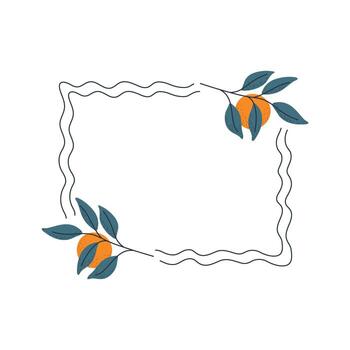 Elegant rectangular wavy frame with orange branch for greeting cards and summer designs vector