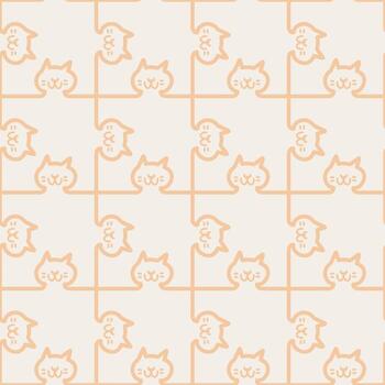 seamless minimal cat line repeat pattern plaid checkered background vector