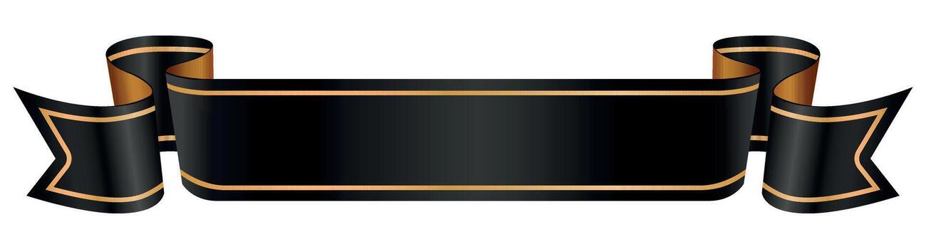 Black banner with gold border on white background is perfect for displaying text or message. This elegant design element is ideal for certificates, invitations, website headers, any other projects. vector