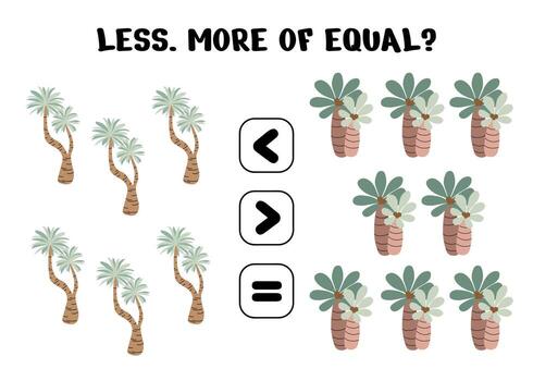 menos, más o igual. palma árbol comparación hoja de cálculo vector