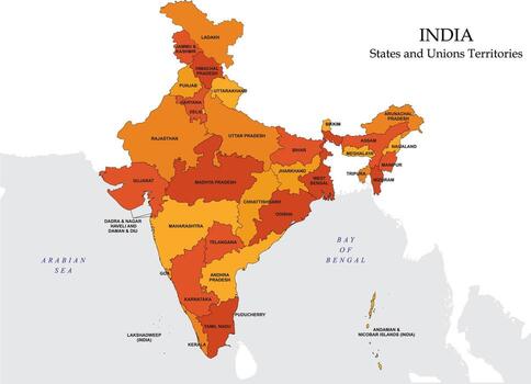 Red India Map with States and Union Territories Borders - Map of India with Climate Change and Global Warming Theme vector