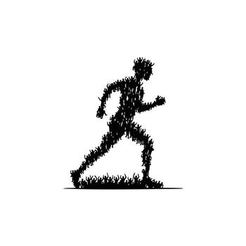 A dynamic silhouette of a runner composed entirely of grass-like elements, symbolizing vitality and nature. vector