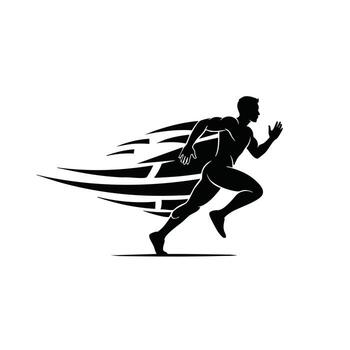 Dynamic silhouette of a runner in motion, symbolizing speed, agility, and athleticism in a minimalist design. vector