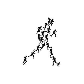 Dynamic silhouettes of numerous runners in various poses creating an energetic visual representation of movement. vector