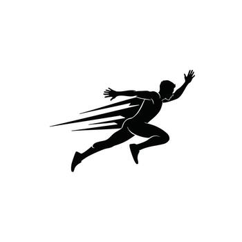 Dynamic silhouette of a runner with a cape, illustrating speed and motion in a minimalist design style. vector