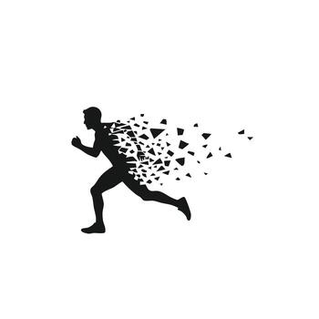 A dynamic representation of a runner in motion, symbolizing speed and the essence of athleticism through fragmentation. vector