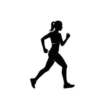 A dynamic silhouette of a woman running, showcasing athleticism and determination in motion with a graceful form. vector