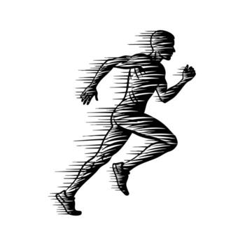 Dynamic silhouette of a runner in motion, conveying speed and athleticism through stylized lines and form. vector
