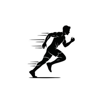 Dynamic silhouette of a runner in motion, showcasing speed and athleticism with a powerful stance and form. vector