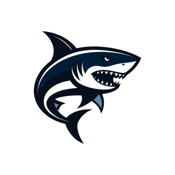 An aggressive shark mascot illustration with bared sharp teeth, rendered in a bold, graphic style on a white background. vector
