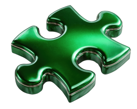 verde rompecabezas rompecabezas pedazo con lustroso superficie, fotorrealista estilo, aislado en transparencia fondo, simbolizando conexión, trabajo en equipo, y problema resolviendo en juguetón estado animico png