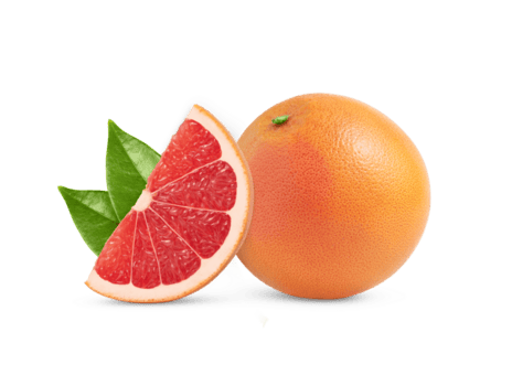 Pink grapefruit whole, half and slice isolated. Grapefruit slices with zest isolate. Grapefruit and green leaf isolated. With clipping path. Full depth of field png