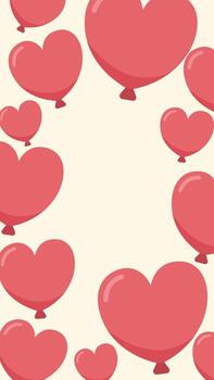 Repeating pattern of red heart balloons on yellow background. Valentine's Day wallpaper and frame. vector