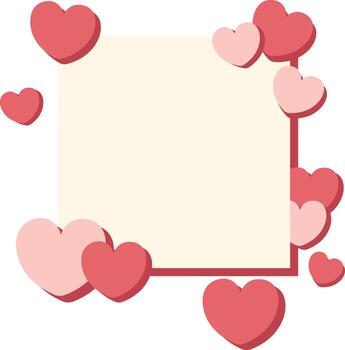 Frame bordered by pink and red hearts. Sweet template background for cards and posts. vector