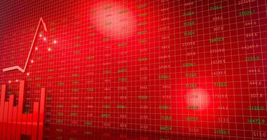 económico turbulencia visualizado con rojo que cae flechas, goteante barras, y comercio fracasos a través de global financiero mercados en 3d representación. video