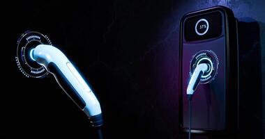 inteligente energia cobrando sistema em elétrico veículo mostrando avançado interface, futuro Projeto e comprometimento para neutro em carbono transporte video