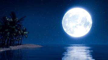 full måne super måne över hav med måne reflexion och krusning yta i lugn natt atmosfär 3d tolkning video
